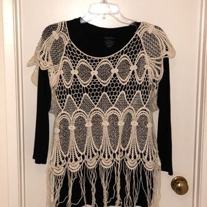Lacy knit top with high quality crystals